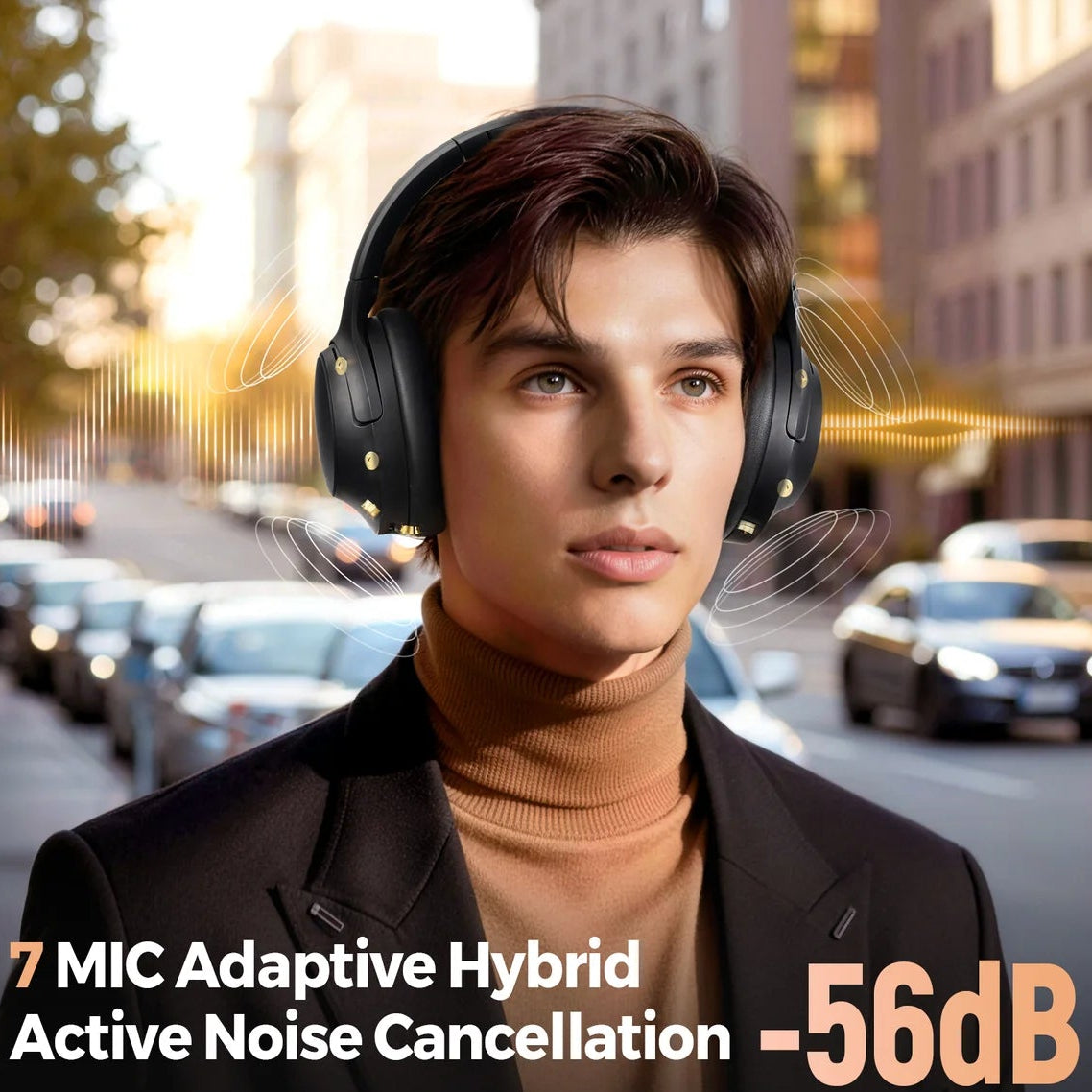 SOUNDPEATS Cove Pro Casque avec réduction de bruit active adaptative de 56 dB, 95 h d'autonomie et réduction de bruit active par IA à 7 microphones