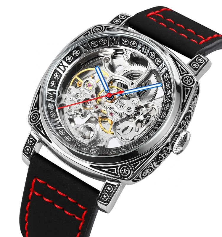 SKMEI - Montre mécanique pour homme, étanche 3 ATM, automatique, bracelet en cuir
