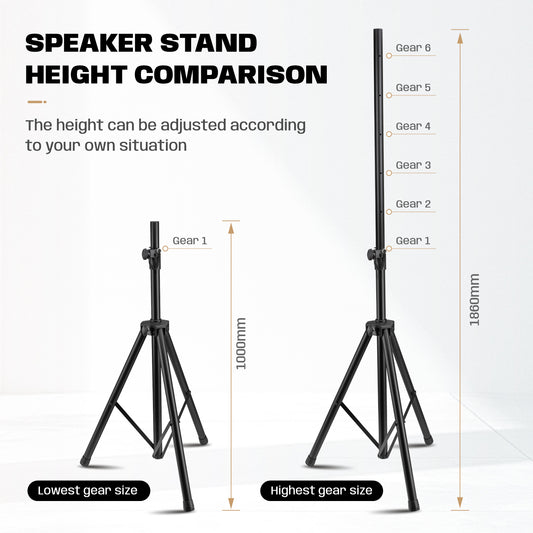 Trépied professionnel pour DJ, support de haut-parleur en métal noir robuste avec tube extra épais, hauteur réglable de 100 cm à 186 cm,