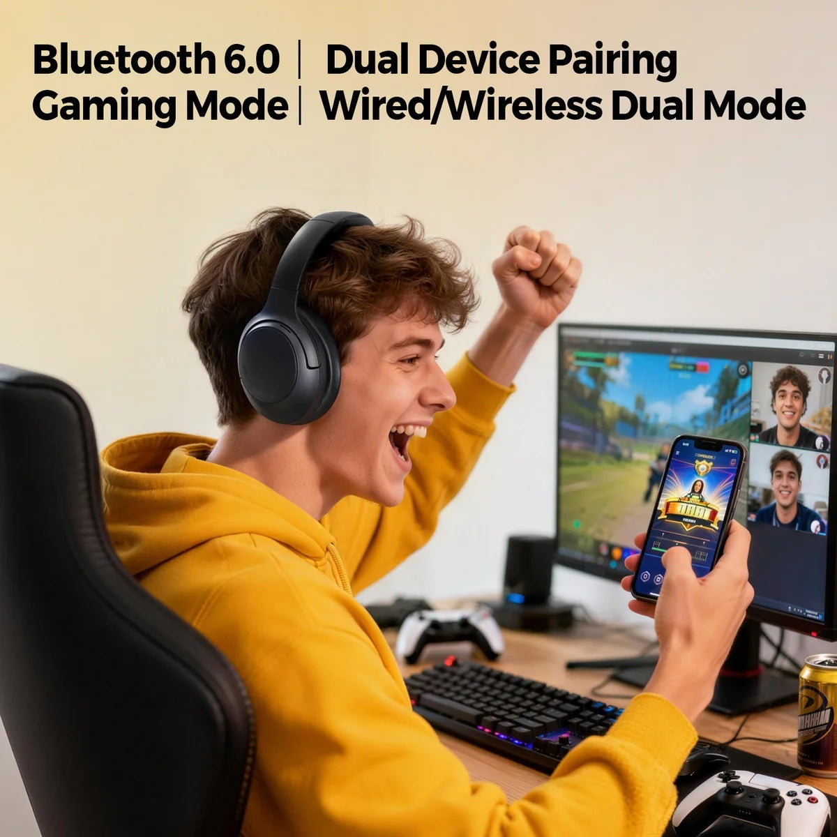 SOUNDPEATS Cove Pro Casque avec réduction de bruit active adaptative de 56 dB, 95 h d'autonomie et réduction de bruit active par IA à 7 microphones