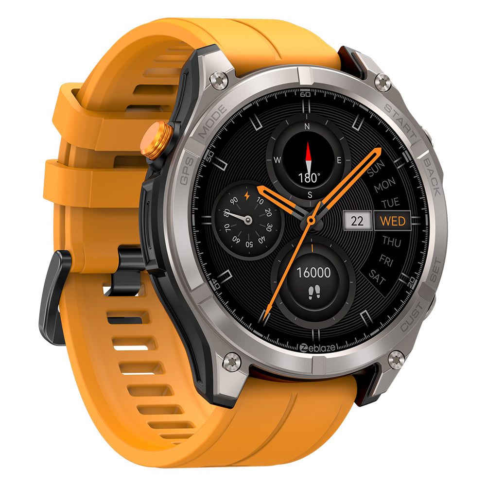 Zeblaze Stratos 4 - Montre GPS 1000 nits - 30j - 170 sports - 5ATM - Acier - BT - Compatible avec Android 5.0 et iOS 11.0 - Bracelets : 22 mm- Couleur orange