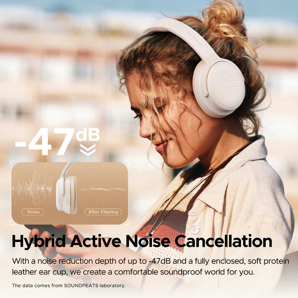 SoundPEATS Space Pro, en noir, drivers doubles et compatible avec LDAC pour un son spatial 360º et une réduction de son avec IA qui réduit jusqu'à 47 dB- 151 heure d'autonomies