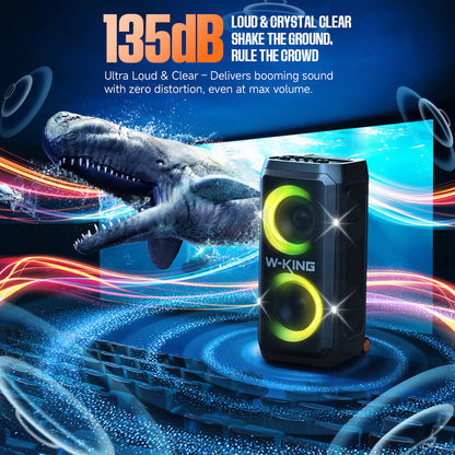 W-KING T12 Plus - 270 W (RMS) - 370 W (crête)RMS Enceinte Bluetooth puissante pour faire la fête avec caisson de basses (370W crête)