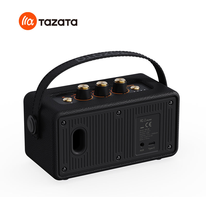 TAZATA HARMONY I - Enceinte rétro domestique 30 W BT V5.4 : boutons de réglage des basses et des aigus + entrée auxiliaire