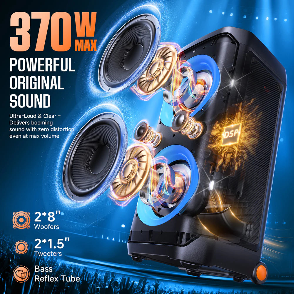 W-KING T12 Plus - 270 W (RMS) - 370 W (crête)RMS Enceinte Bluetooth puissante pour faire la fête avec caisson de basses (370W crête)