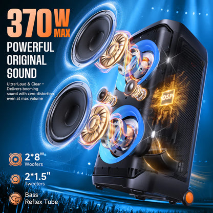 W-KING T12 Plus - 270 W (RMS) - 370 W (crête)RMS Enceinte Bluetooth puissante pour faire la fête avec caisson de basses (370W crête)