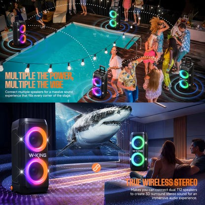 W-KING T12 Plus - 270 W (RMS) - 370 W (crête)RMS Enceinte Bluetooth puissante pour faire la fête avec caisson de basses (370W crête)