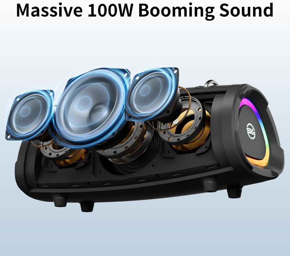 SODLK T90 Plus – Enceinte Bluetooth Portable 100W | Basses Puissantes | IPX6 | RGB | TWS