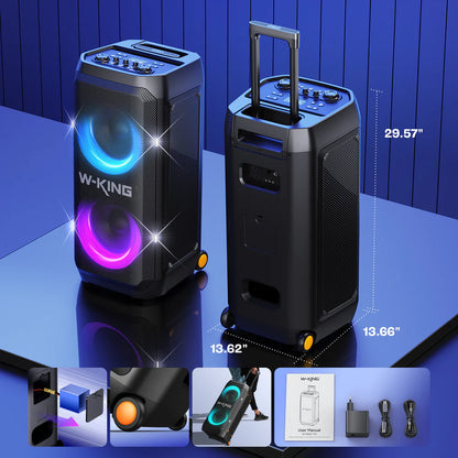 W-KING T12 Plus - 270 W (RMS) - 370 W (crête)RMS Enceinte Bluetooth puissante pour faire la fête avec caisson de basses (370W crête)