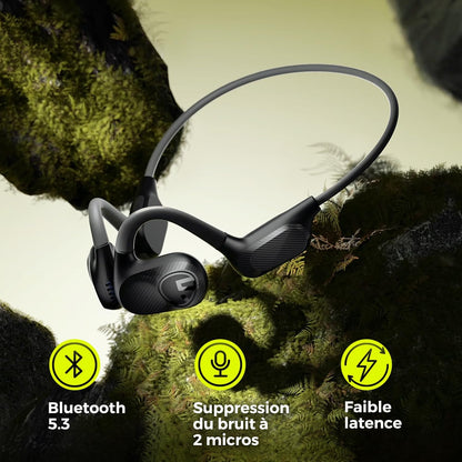 SoundPEATS Runfree Lite2 Casque Ouvert Bluetooth 5.3, Écouteurs sans Fil à Conduction d'air, Conducteur de 16,2 mm pour des Basses Améliorées, 2 Micros pour des Appels Clairs, Ajustement Confortable