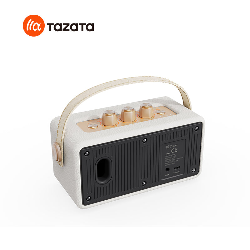 TAZATA HARMONY I - Enceinte rétro domestique 30 W BT V5.4 : boutons de réglage des basses et des aigus + entrée auxiliaire