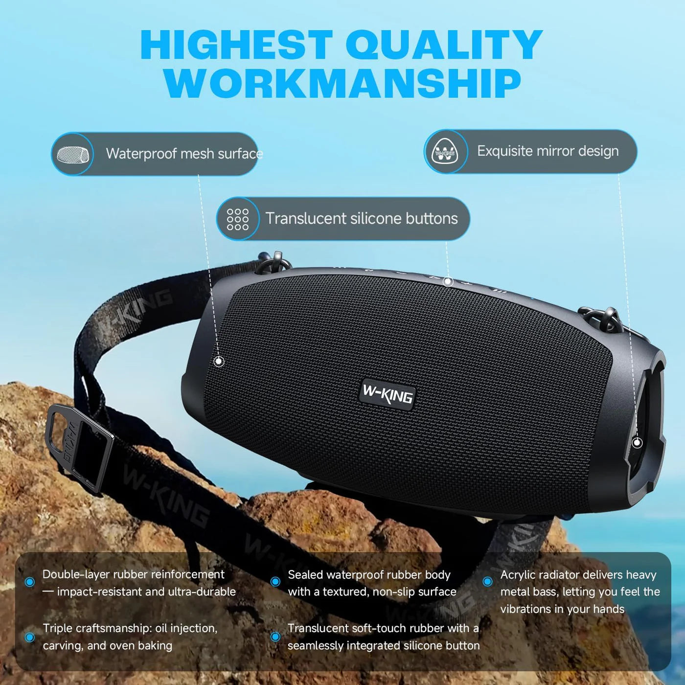 Enceinte Bluetooth portable d'extérieur W-KING X10 70W RMS avec basses puissantes (120W crête)