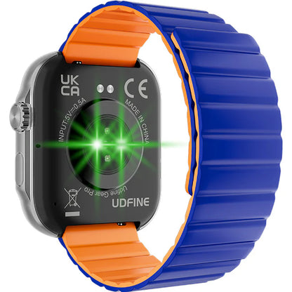 Udfine Montre connectée Gear Pro - deux bracelets - Étanchéité 5 ATM + vidange automatique - Plus de 100 modes sportifs - Mesure de la pression artérielle - Écran Ultra AMOLED  - Autonomie : 12 jours -
