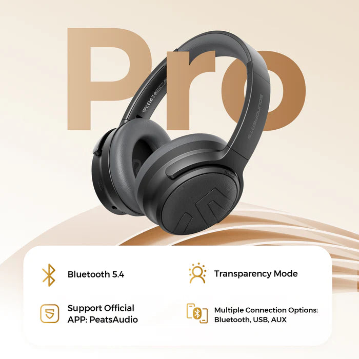 SoundPEATS Space Pro, en noir, drivers doubles et compatible avec LDAC pour un son spatial 360º et une réduction de son avec IA qui réduit jusqu'à 47 dB- 151 heure d'autonomies