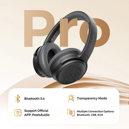 SoundPEATS Space Pro, en noir, drivers doubles et compatible avec LDAC pour un son spatial 360º et une réduction de son avec IA qui réduit jusqu'à 47 dB- 151 heure d'autonomies