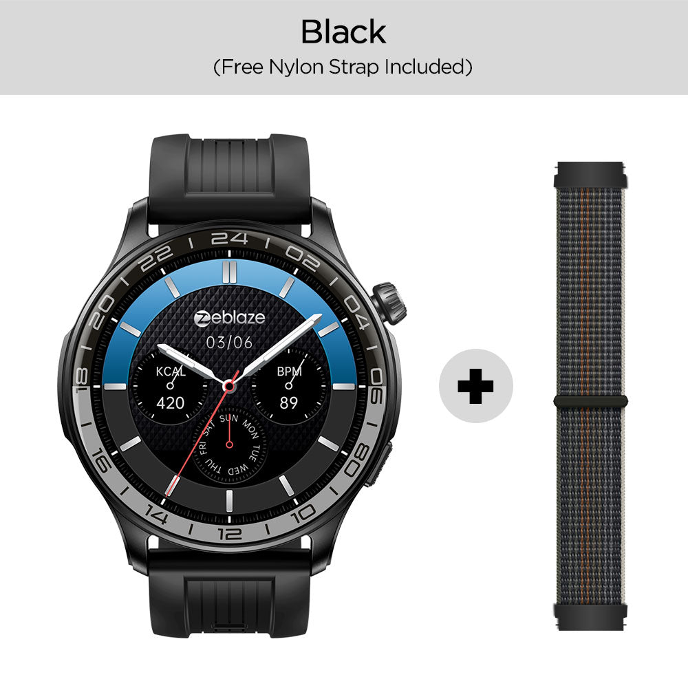 ZEBLAZE BTALK 4 PRO - Écran tactile AMOLED - IP68 - Jusqu'à 14 jours/ 21 jours - 22 mm - 2 bracelets - Noir