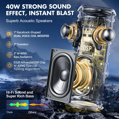 Enceinte Bluetooth compacte W-KING D320 40 W RMS pour les voyages