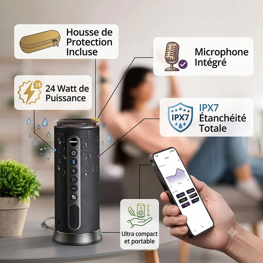 Tronsmart T7 Lite  + Housse - 24 Watt - 24 heures d'autonomie - IPX7 -Ultra compact et portable - Microphone  Intégré