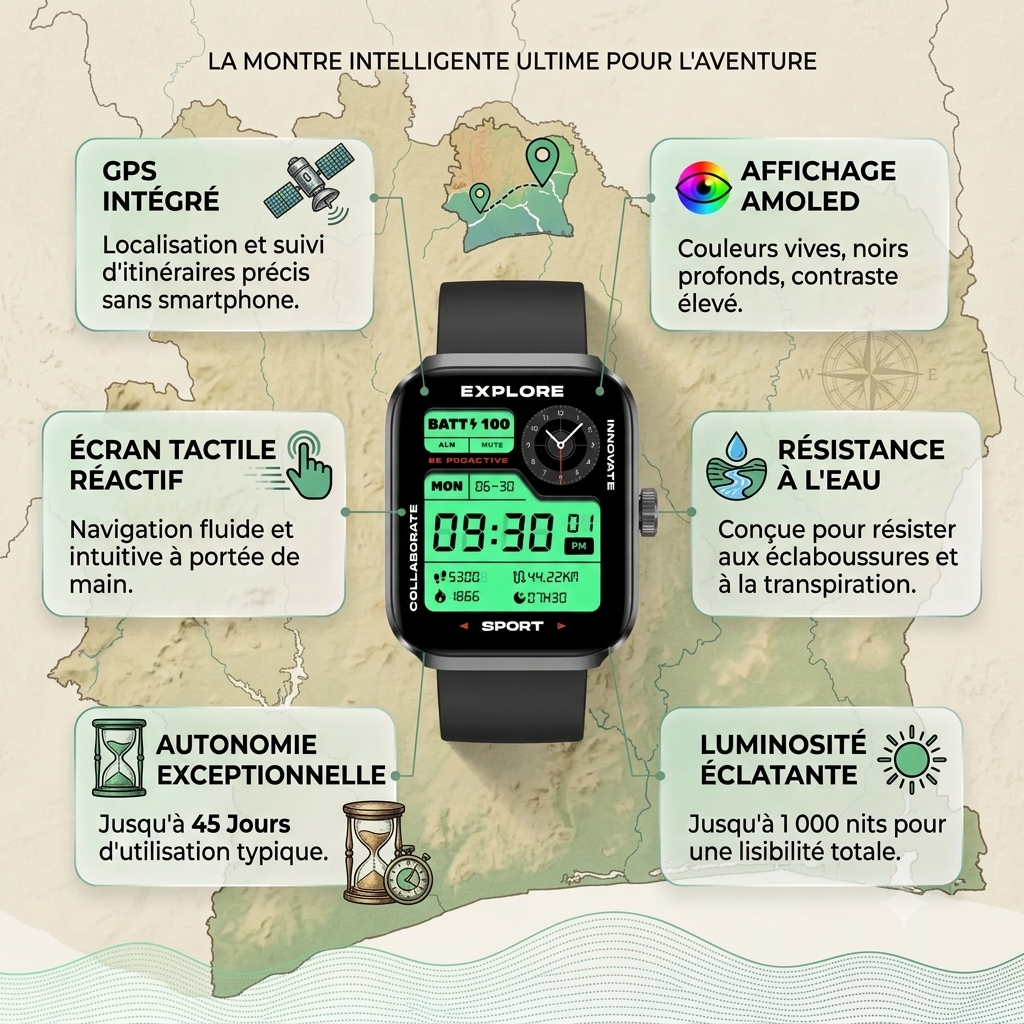 Zeblaze Beyond 3 Plus -GPS intégré - montre intelligente - écran tactile  OUI - affichage  AMOLED - Résistance à l'eau - Modes d'utilisation typiques  Jusqu'à 45 jours -  luminosité jusqu'à 1 000 nits