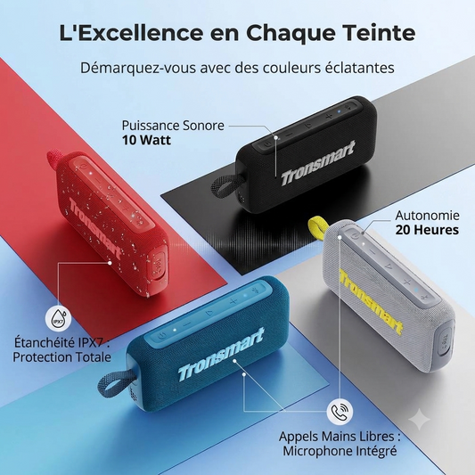 Tronsmart Trip 2 Enceinte portable d'extérieur 10 Watt- 20 heures d'autonomie- étanchéité IPX7-es appels mains libres via un microphone intégré