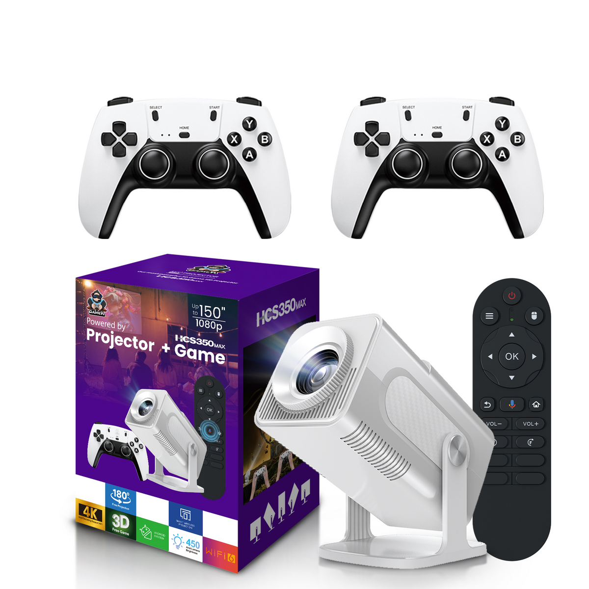 Projecteur HCS350 MAX, module LED blanc 100000H, conception basse consommation, Android 11, projecteur de jeu pour un divertissement à domicile durable