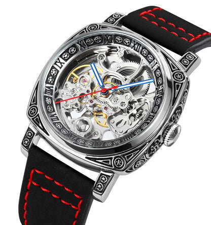 SKMEI - Montre mécanique pour homme, étanche 3 ATM, automatique, bracelet en cuir