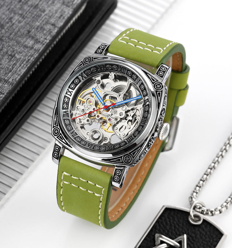 SKMEI - Montre mécanique pour homme, étanche 3 ATM, automatique, bracelet en cuir