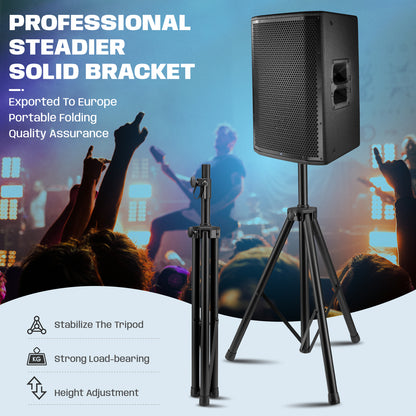 Trépied professionnel pour DJ, support de haut-parleur en métal noir robuste avec tube extra épais, hauteur réglable de 100 cm à 186 cm,