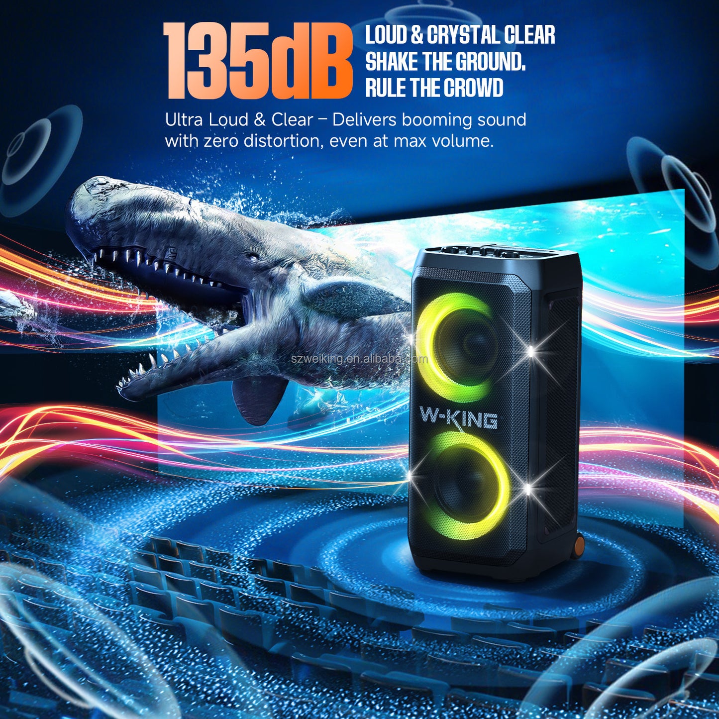 W-KING T12 Plus - 270 W (RMS) - 370 W (crête)RMS Enceinte Bluetooth puissante pour faire la fête avec caisson de basses (370W crête)