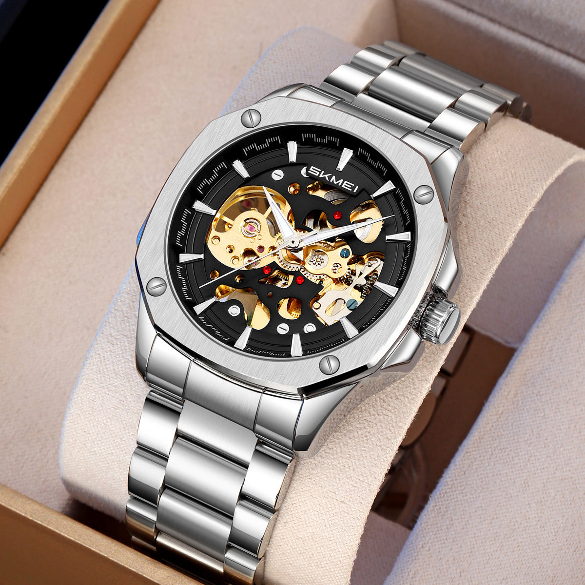 SKMEI - Montre étanche en acier inoxydable - mécanique automatique