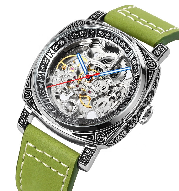 SKMEI - Montre mécanique pour homme, étanche 3 ATM, automatique, bracelet en cuir