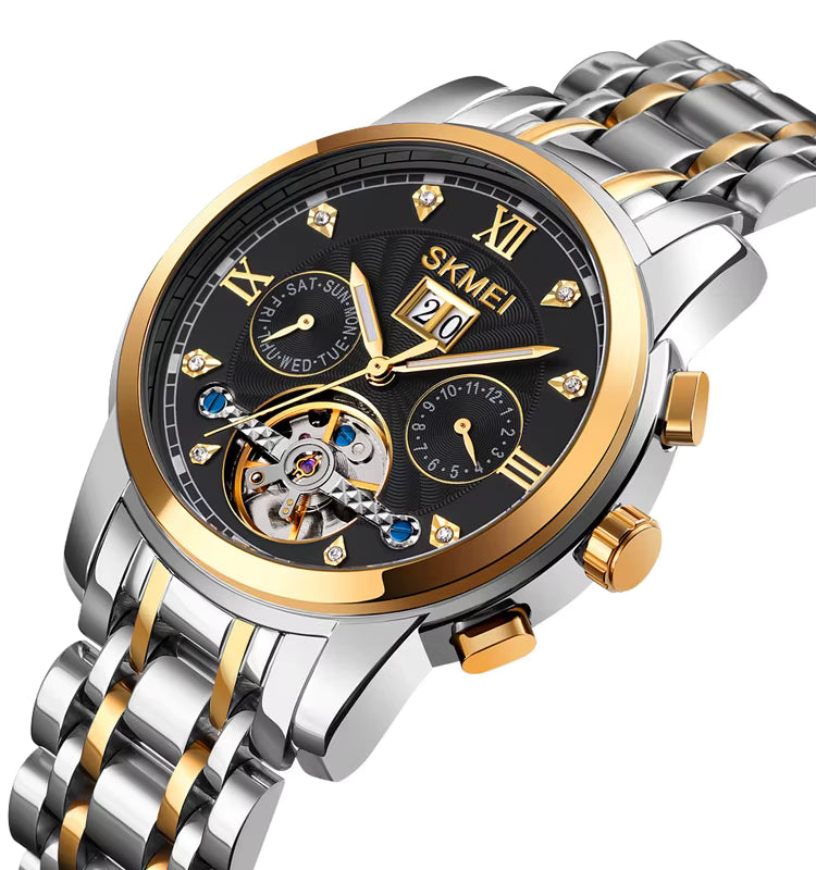 SKMEI  - Montre automatique mécanique en acier inoxydable étanche à 30 m, 42 mm, pour homme