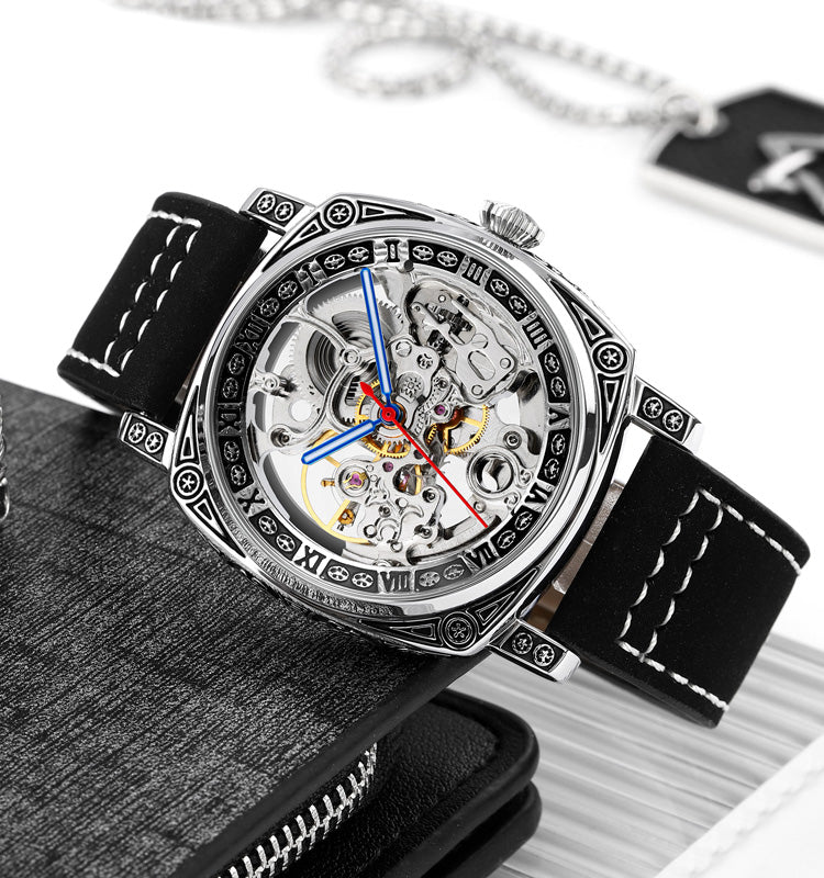 SKMEI - Montre mécanique pour homme, étanche 3 ATM, automatique, bracelet en cuir