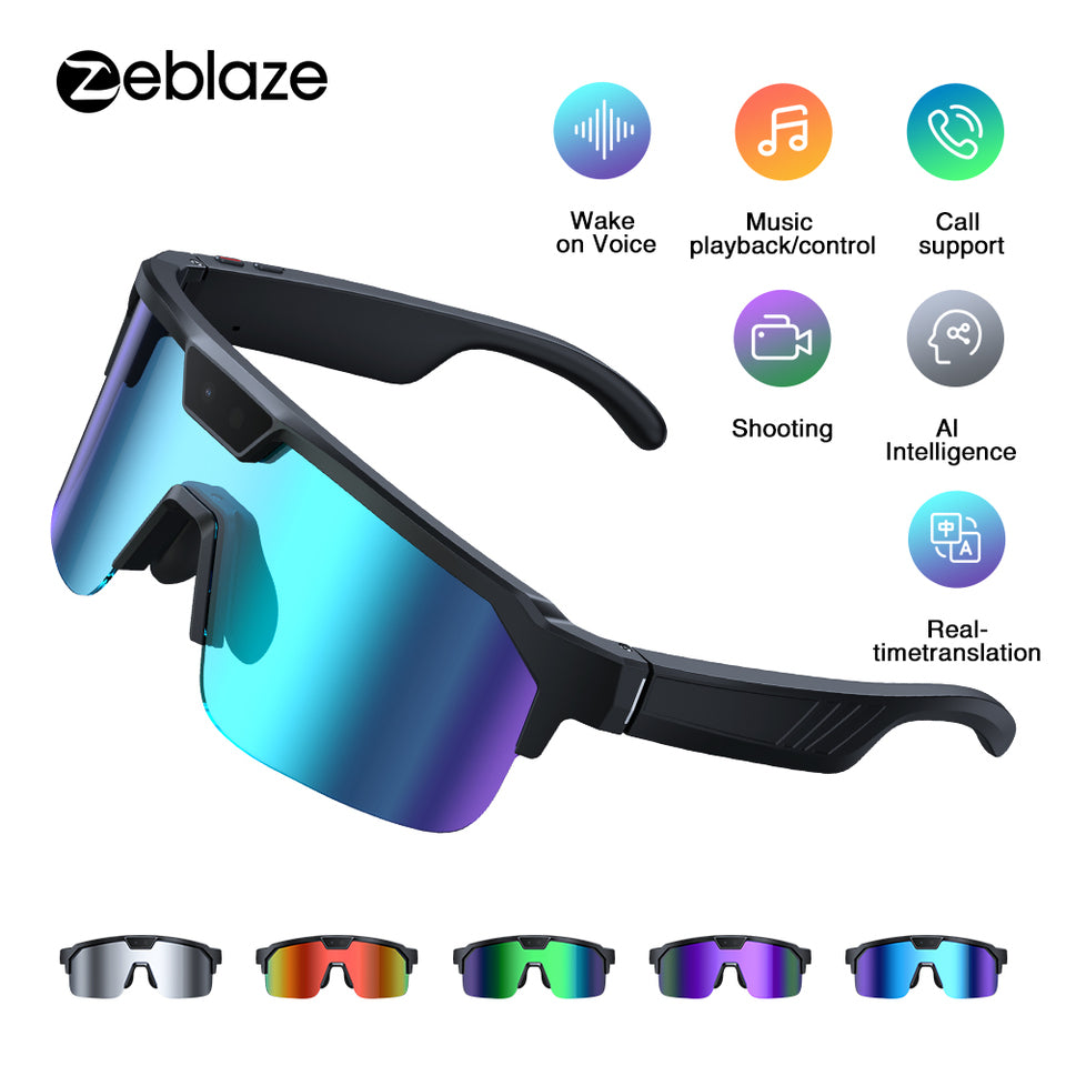 Zeblaze Q01 Caméra de Sport AI Lunettes Intelligentes 30MP Photo 8MP Enregistrement Vidéo Connexion WiFi bluetooth 5.3 Lentilles Polarisées TAC avec Protection UV Technologie Anti-Vibration Double Lunettes Intelligentes Assistées par IA - Argenté