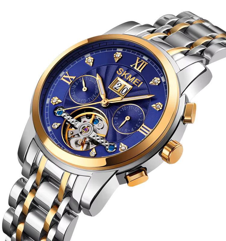 SKMEI  - Montre automatique mécanique en acier inoxydable étanche à 30 m, 42 mm, pour homme