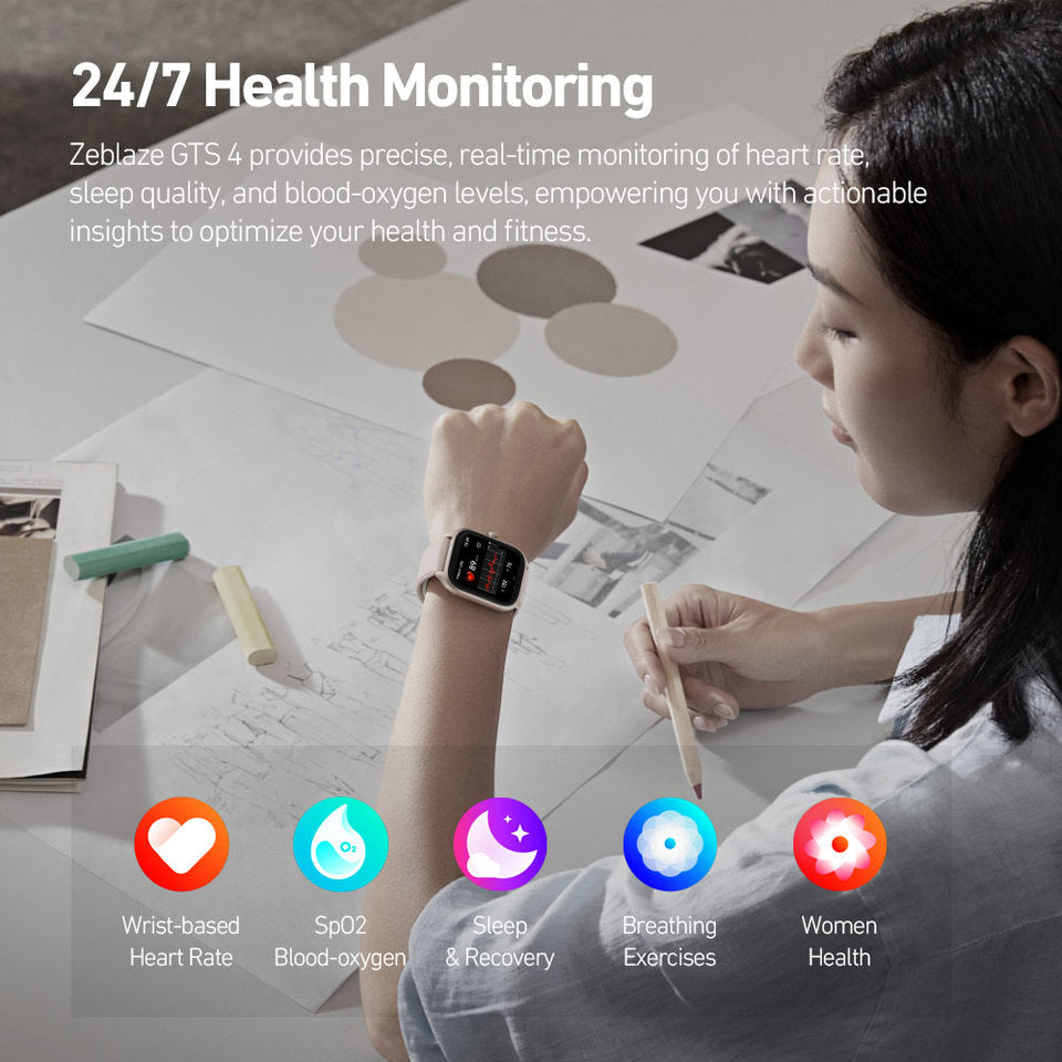 Zeblaze GTS4 - Montre intelligente - 14 jours d'autonomie - Charge magnétique -  Ecran AMOLED - autonomie 14 jours - Capacité de la batterie 300 mAh - Largeur de bande environ 22 mm - Étanche  IP68