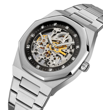 SKMEI - Montre mécanique - bracelet en acier inoxydable affichage automatique étanche