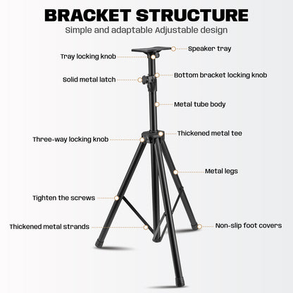 Trépied professionnel pour DJ, support de haut-parleur en métal noir robuste avec tube extra épais, hauteur réglable de 100 cm à 186 cm,