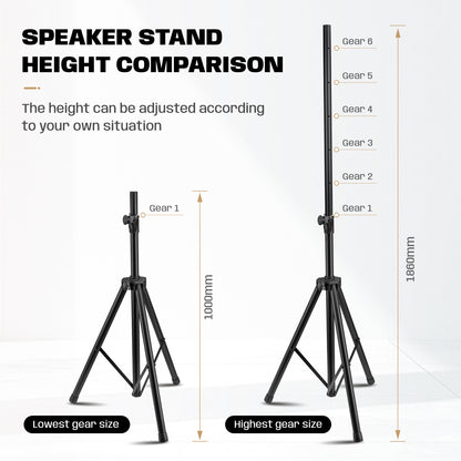 Trépied professionnel pour DJ, support de haut-parleur en métal noir robuste avec tube extra épais, hauteur réglable de 100 cm à 186 cm,