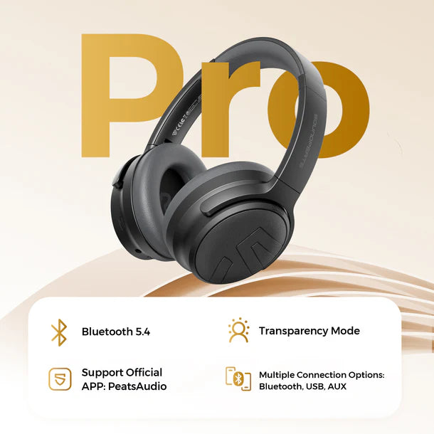 SoundPEATS Space Pro, en noir, drivers doubles et compatible avec LDAC pour un son spatial 360º et une réduction de son avec IA qui réduit jusqu'à 47 dB- 151 heure d'autonomies