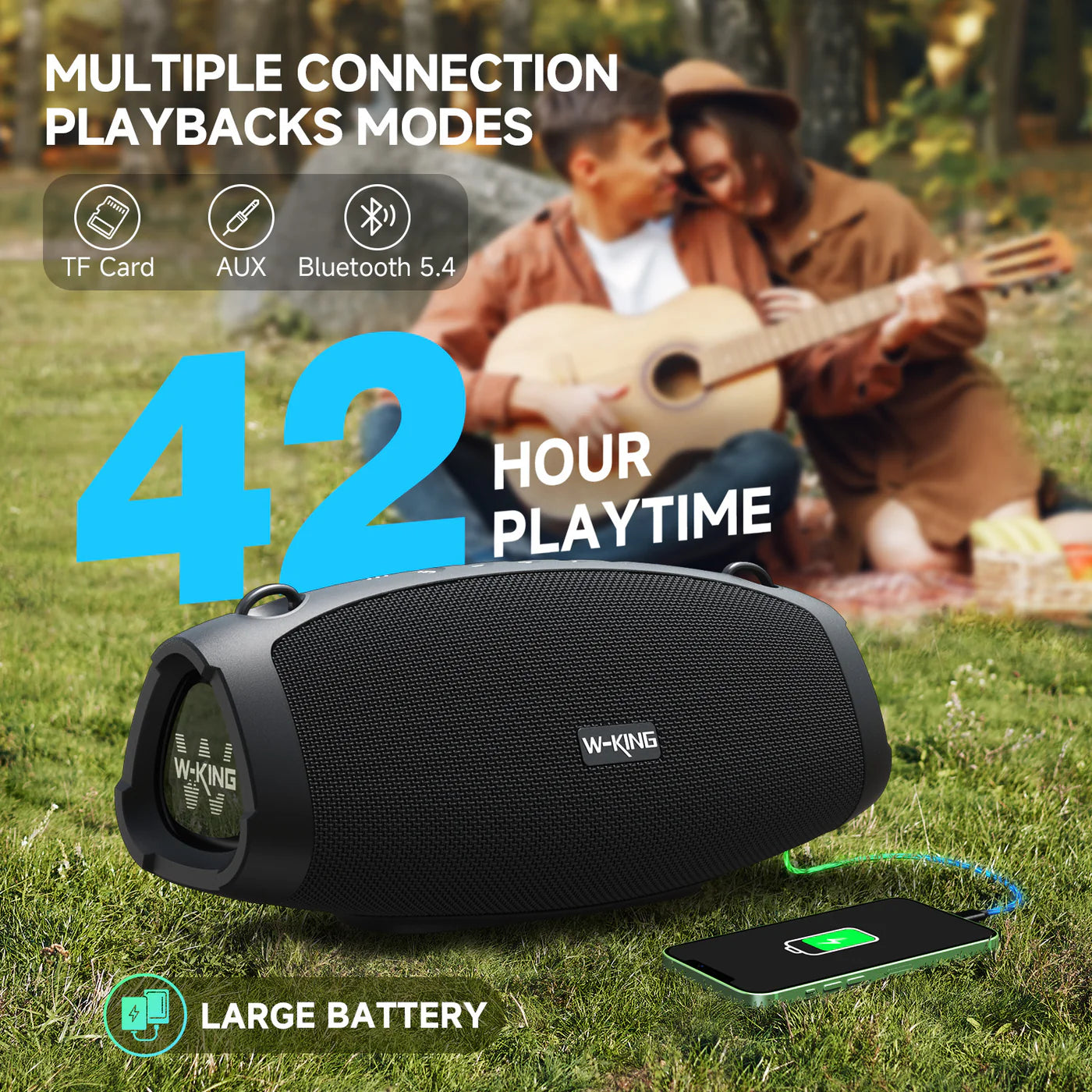 Enceinte Bluetooth portable d'extérieur W-KING X10 70W RMS avec basses puissantes (120W crête)