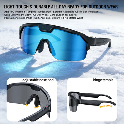 Zeblaze Q01 Caméra de Sport AI Lunettes Intelligentes 30MP Photo 8MP Enregistrement Vidéo Connexion WiFi bluetooth 5.3 Lentilles Polarisées TAC avec Protection UV Technologie Anti-Vibration Double Lunettes Intelligentes Assistées par IA - Argenté
