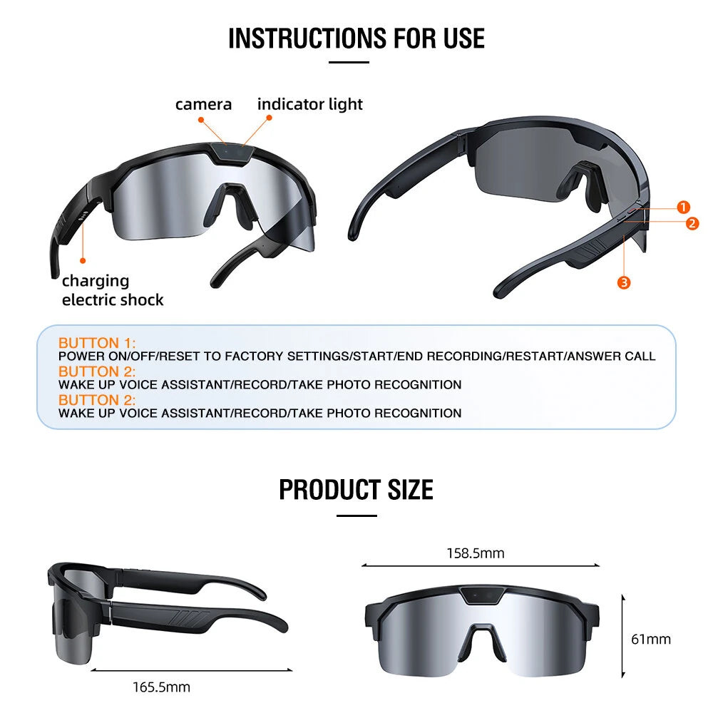 Zeblaze Q01 Caméra de Sport AI Lunettes Intelligentes 30MP Photo 8MP Enregistrement Vidéo Connexion WiFi bluetooth 5.3 Lentilles Polarisées TAC avec Protection UV Technologie Anti-Vibration Double Lunettes Intelligentes Assistées par IA - Argenté