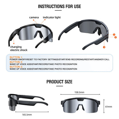Zeblaze Q01 Caméra de Sport AI Lunettes Intelligentes 30MP Photo 8MP Enregistrement Vidéo Connexion WiFi bluetooth 5.3 Lentilles Polarisées TAC avec Protection UV Technologie Anti-Vibration Double Lunettes Intelligentes Assistées par IA - Argenté