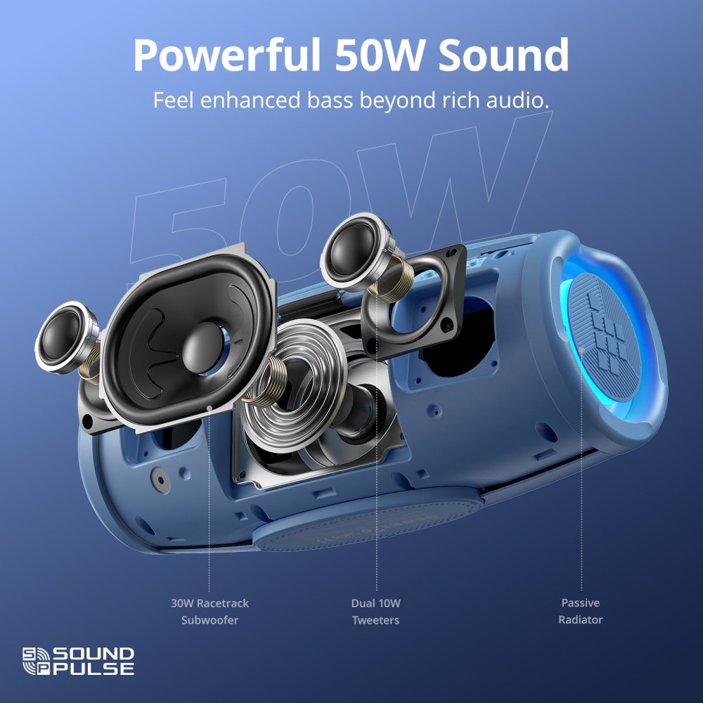 Tronsmart Mirtune S100 - 50 Watt - 20 heures d'autonomie - Étanchéité IPX7 - Poignée rétractable- Poids du produit  1,36 kg - application pour un son qui vous ressemble