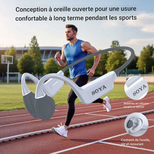 SOYA - Écouteurs Sportifs à Conduction Osseuse avec Annulation du Bruit ENC, Étanche IPX-8, Microphone Sans Fil