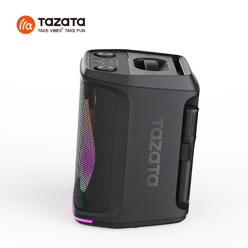 TAZATA PARTY 1200 avec 2 micros - Enceinte Bluetooth extérieure 120 W - Bluetooth 6.0, étanchéité IPX4, batterie 5200 mAh et 10 h d'autonomie