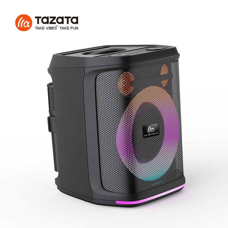 TAZATA PARTY 1200 avec 2 micros - Enceinte Bluetooth extérieure 120 W - Bluetooth 6.0, étanchéité IPX4, batterie 5200 mAh et 10 h d'autonomie