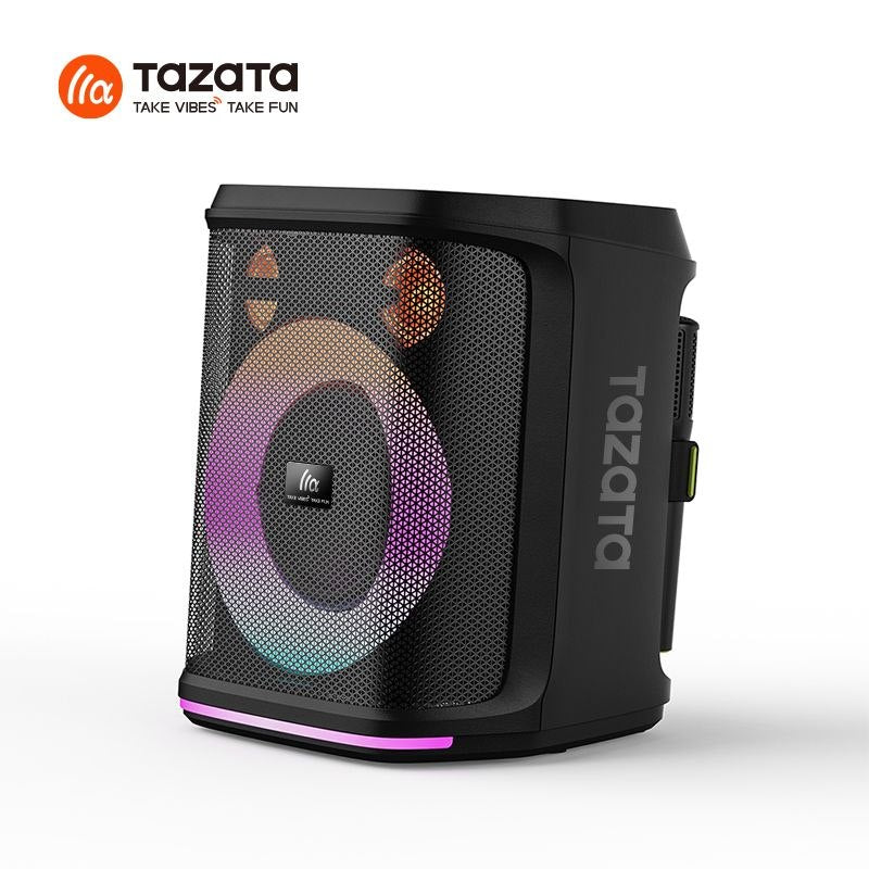 TAZATA PARTY 1200 avec 2 micros - Enceinte Bluetooth extérieure 120 W - Bluetooth 6.0, étanchéité IPX4, batterie 5200 mAh et 10 h d'autonomie