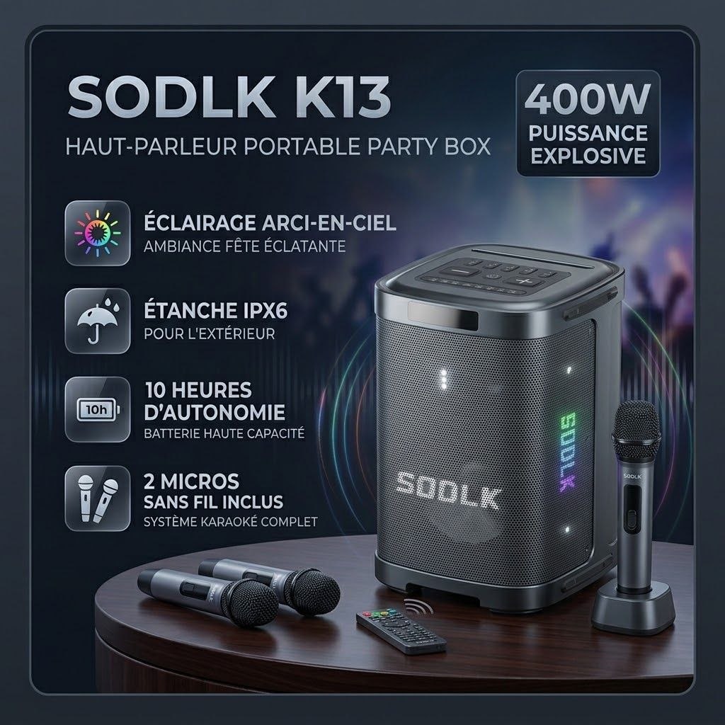 Sodlk K13 Haut-parleur portable 400w Party box avec microphone